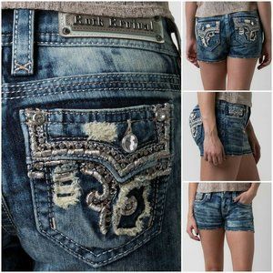 😎ROCK REVIVAL🤘 BETTY ACID WASH EMBELLISHED EMBROIDERED SHORTS Size 30